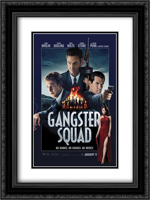 Gangster Squad 18x24 Black Ornate Wood Framed Movie Poster with Double Matting