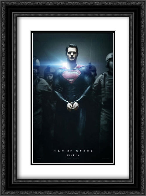 Man of Steel 18x24 Black Ornate Wood Framed Movie Poster with Double Matting