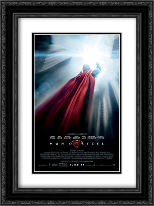 Man of Steel 18x24 Black Ornate Wood Framed Movie Poster with Double Matting