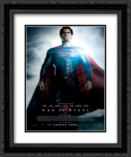 Man of Steel 20x24 Black Ornate Wood Framed Movie Poster with Double Matting