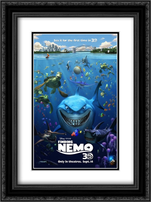 Finding Nemo 3D 18x24 Black Ornate Wood Framed Movie Poster with Double Matting