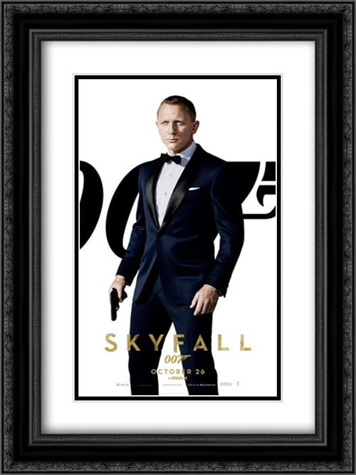 007 Skyfall 18x24 Black Ornate Wood Framed Movie Poster with Double Matting