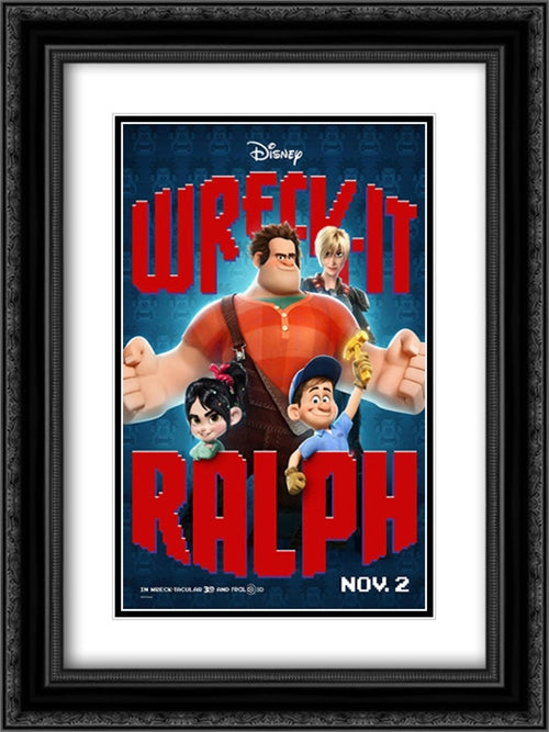 Wreck-It Ralph 18x24 Black Ornate Wood Framed Movie Poster with Double Matting