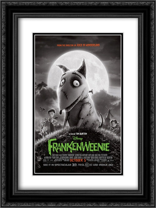 Frankenweenie 18x24 Black Ornate Wood Framed Movie Poster with Double Matting