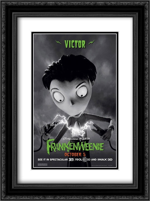 Frankenweenie 18x24 Black Ornate Wood Framed Movie Poster with Double Matting