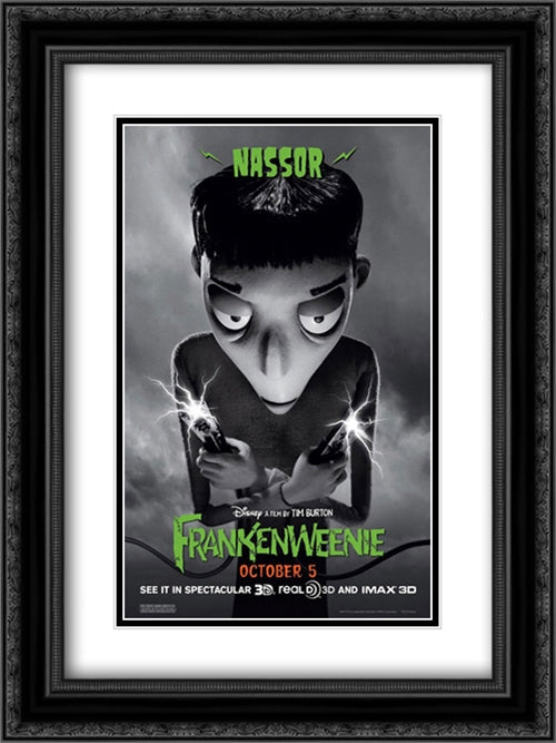 Frankenweenie 18x24 Black Ornate Wood Framed Movie Poster with Double Matting