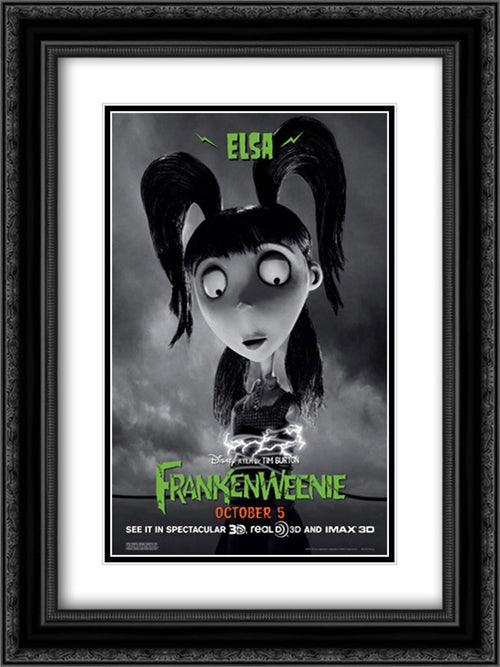 Frankenweenie 18x24 Black Ornate Wood Framed Movie Poster with Double Matting
