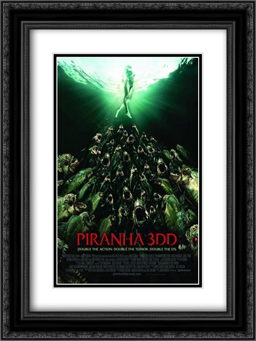 Piranha 3DD 18x24 Black Ornate Wood Framed Movie Poster with Double Matting