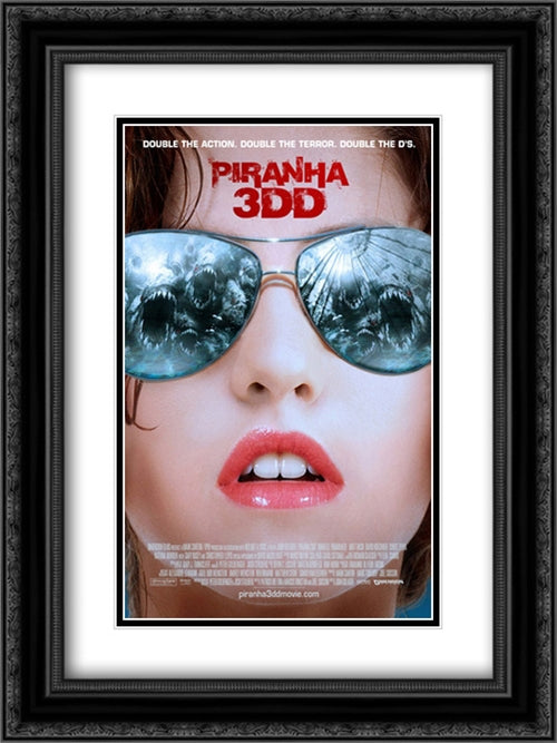 Piranha 3DD 18x24 Black Ornate Wood Framed Movie Poster with Double Matting