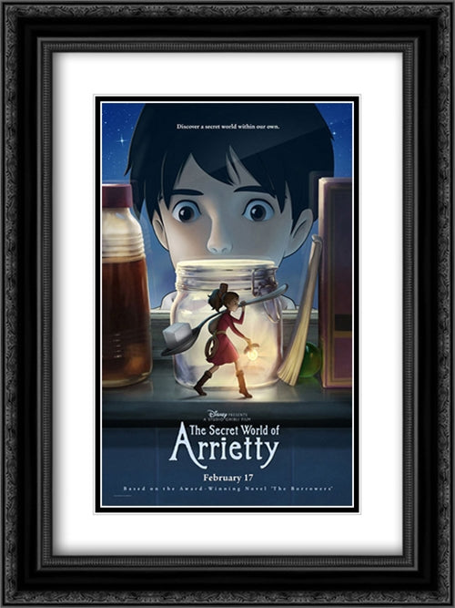 The Secret World of Arrietty 18x24 Black Ornate Wood Framed Movie Poster with Double Matting