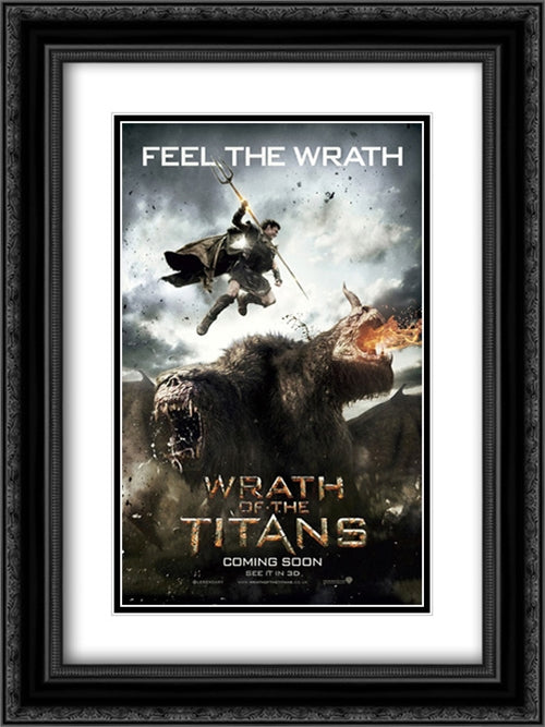 Wrath of the Titans 18x24 Black Ornate Wood Framed Movie Poster with Double Matting