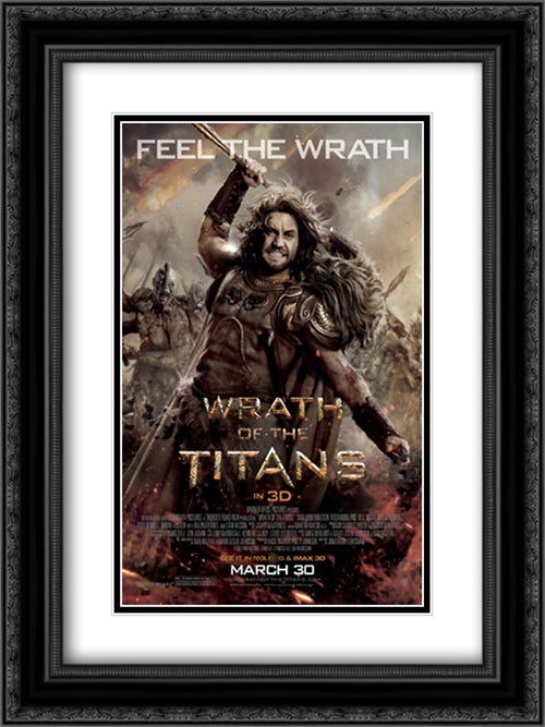 Wrath of the Titans 18x24 Black Ornate Wood Framed Movie Poster with Double Matting