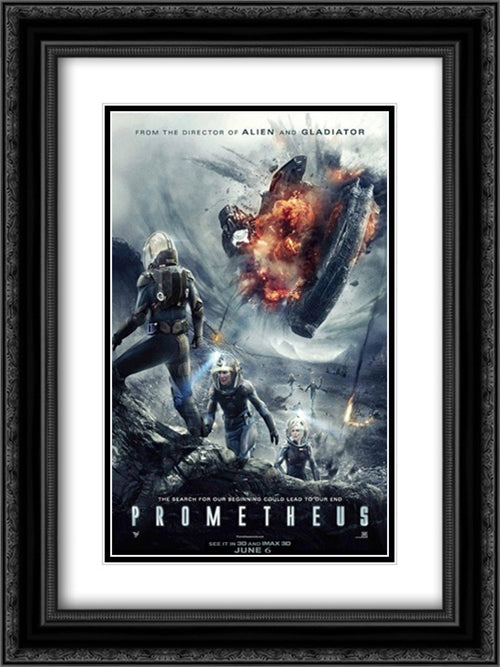 Prometheus 18x24 Black Ornate Wood Framed Movie Poster with Double Matting