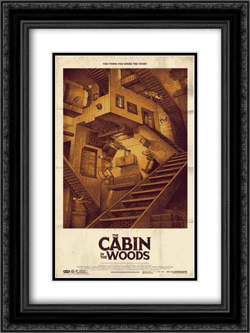 The Cabin in the Woods 18x24 Black Ornate Wood Framed Movie Poster with Double Matting