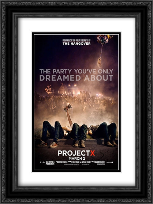 Project X 18x24 Black Ornate Wood Framed Movie Poster with Double Matting