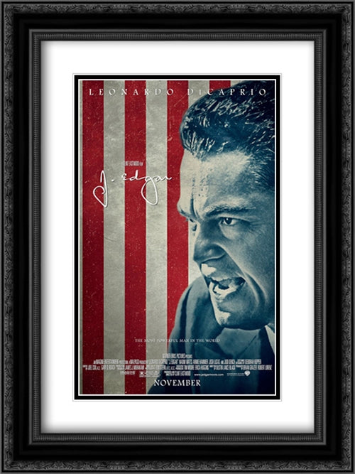 J. Edgar 18x24 Black Ornate Wood Framed Movie Poster with Double Matting