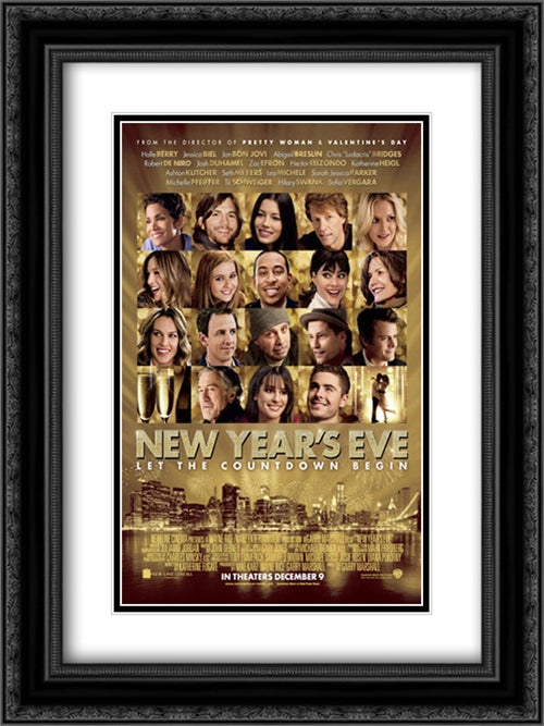New Year's Eve 18x24 Black Ornate Wood Framed Movie Poster with Double Matting