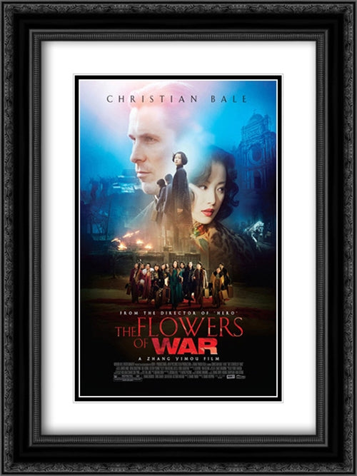 The Flowers of War 18x24 Black Ornate Wood Framed Movie Poster with Double Matting