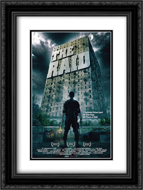 The Raid: Redemption 18x24 Black Ornate Wood Framed Movie Poster with Double Matting
