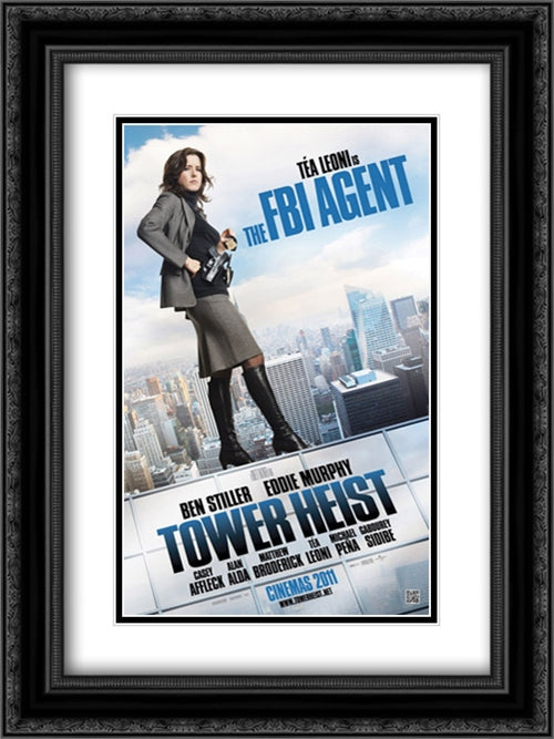 Tower Heist 18x24 Black Ornate Wood Framed Movie Poster with Double Matting
