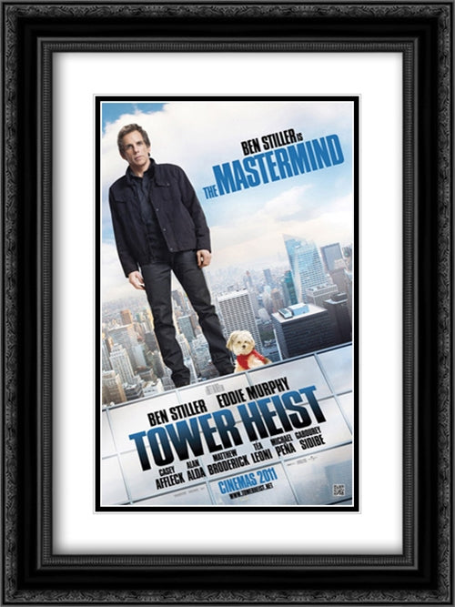 Tower Heist 18x24 Black Ornate Wood Framed Movie Poster with Double Matting