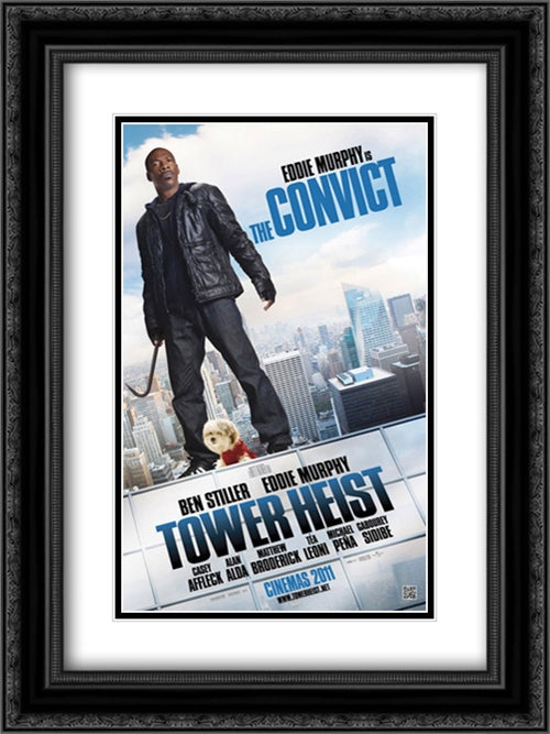 Tower Heist 18x24 Black Ornate Wood Framed Movie Poster with Double Matting
