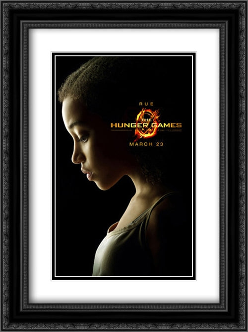 The Hunger Games 18x24 Black Ornate Wood Framed Movie Poster with Double Matting