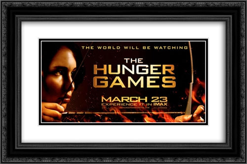 The Hunger Games 24x16 Black Ornate Wood Framed Movie Poster with Double Matting