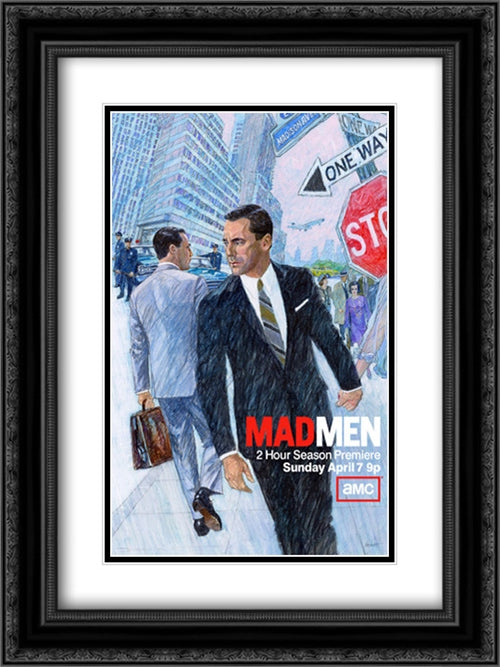 Mad Men TV Series Show 18x24 Black Ornate Wood Framed Movie Poster with Double Matting