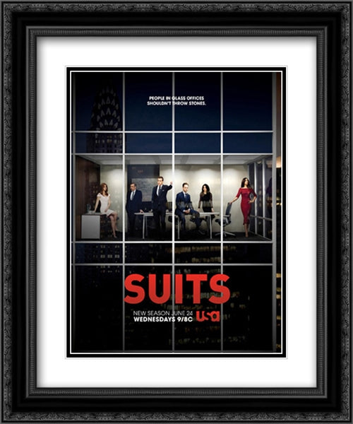 Suits TV Series Show 20x24 Black Ornate Wood Framed Movie Poster with Double Matting
