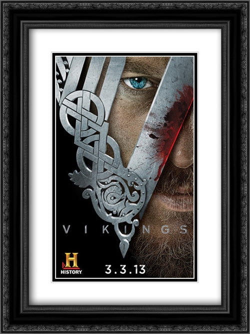 Vikings TV Series Show 18x24 Black Ornate Wood Framed Movie Poster with Double Matting