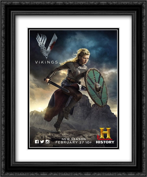 Vikings TV Series Show 20x24 Black Ornate Wood Framed Movie Poster with Double Matting