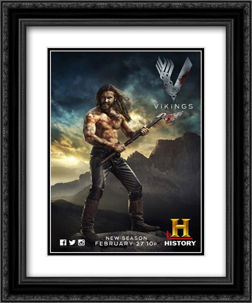 Vikings TV Series Show 20x24 Black Ornate Wood Framed Movie Poster with Double Matting