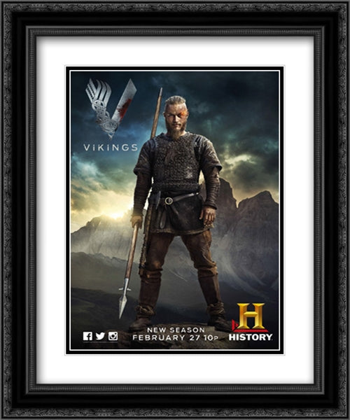 Vikings TV Series Show 20x24 Black Ornate Wood Framed Movie Poster with Double Matting