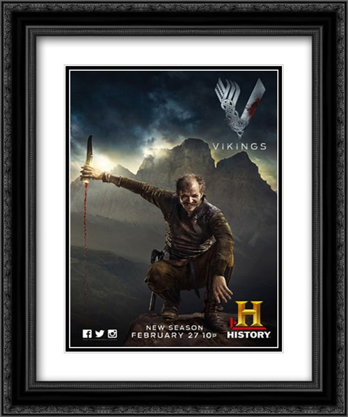 Vikings TV Series Show 20x24 Black Ornate Wood Framed Movie Poster with Double Matting