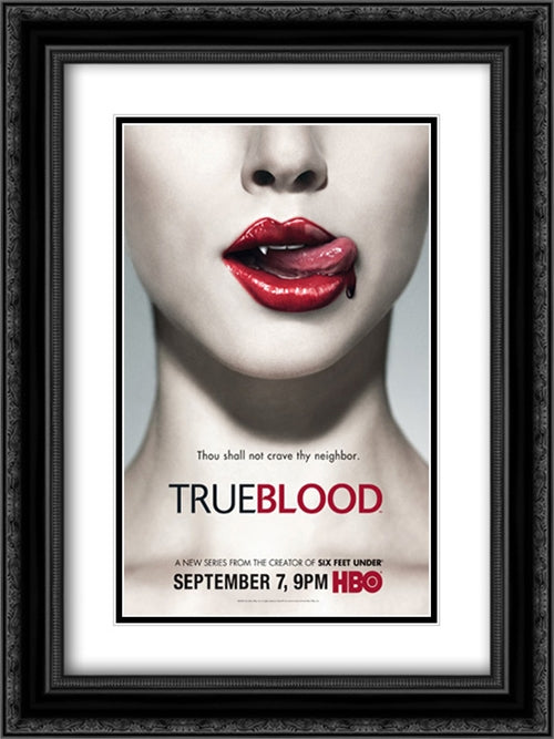 True Blood TV Series Show 18x24 Black Ornate Wood Framed Movie Poster with Double Matting