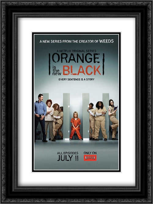 Orange is the New Black TV Series Show 18x24 Black Ornate Wood Framed Movie Poster with Double Matting
