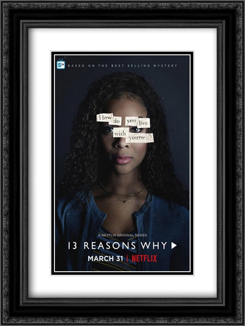 13 Reasons Why TV Series Show 18x24 Black Ornate Wood Framed Movie Poster with Double Matting