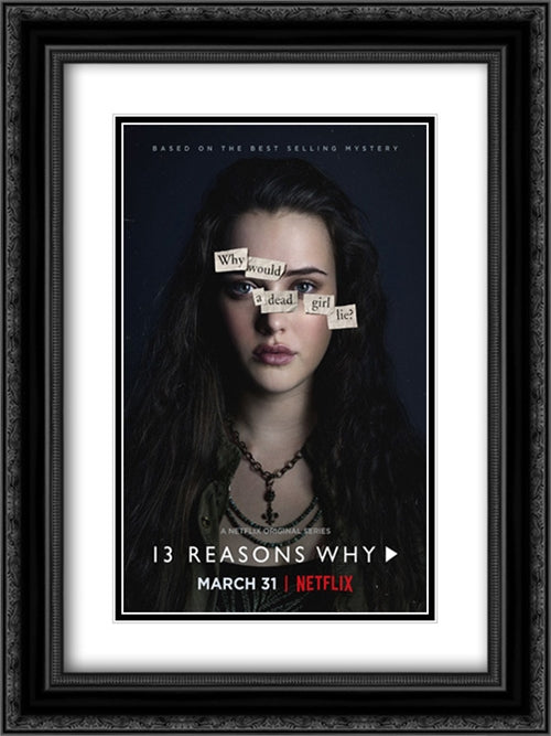 13 Reasons Why TV Series Show 18x24 Black Ornate Wood Framed Movie Poster with Double Matting