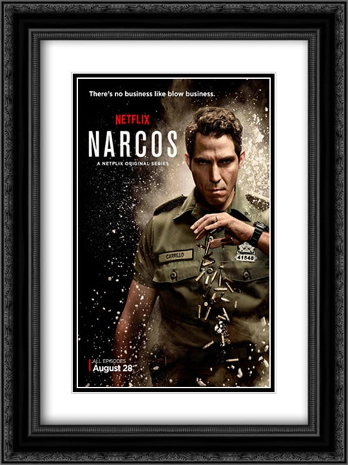 Narcos TV Series Show 18x24 Black Ornate Wood Framed Movie Poster with Double Matting