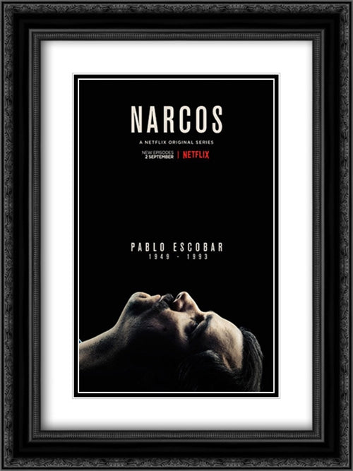 Narcos TV Series Show 18x24 Black Ornate Wood Framed Movie Poster with Double Matting