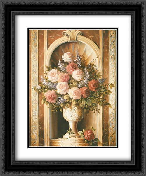 Classical Rose Still Life 2x Matted 20x24 Black Ornate Wood Framed Art Print Poster with Double Matting by Chiu, T. C.