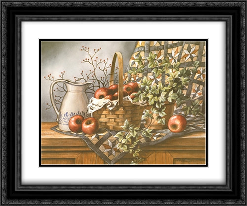 Quilt, Pitcher And Apples 2x Matted 24x20 Black Ornate Wood Framed Art Print Poster with Double Matting by Chiu, T. C.