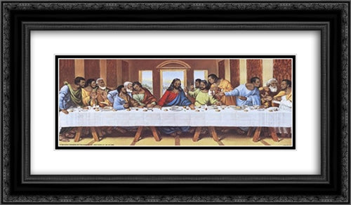 Black Last Supper 2x Matted 24x12 Black Ornate Wood Framed Art Print Poster with Double Matting by Tobey