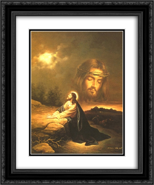 Praying at Gethsemane 2x Matted 20x24 Black Ornate Wood Framed Art Print Poster with Double Matting by Bo, Myung