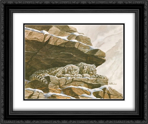 Snow Leopards 2x Matted 20x24 Black Ornate Wood Framed Art Print Poster with Double Matting by Balke, Don
