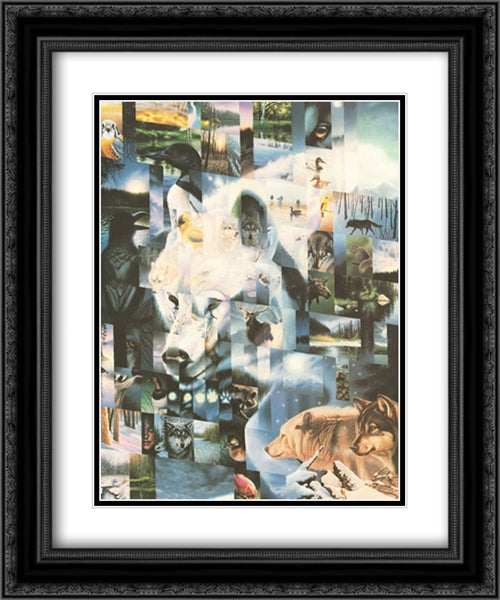 Wildlife Mosaics Wolf 2x Matted 20x24 Black Ornate Wood Framed Art Print Poster with Double Matting by Pierce, Daniel Renn