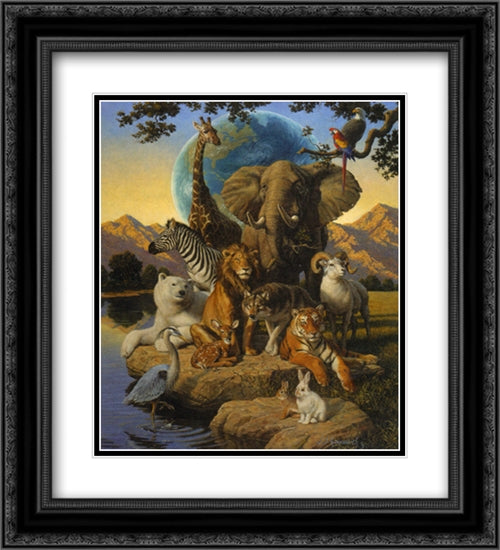 African Animals 2x Matted 20x24 Black Ornate Wood Framed Art Print Poster with Double Matting by Himsworth III, James