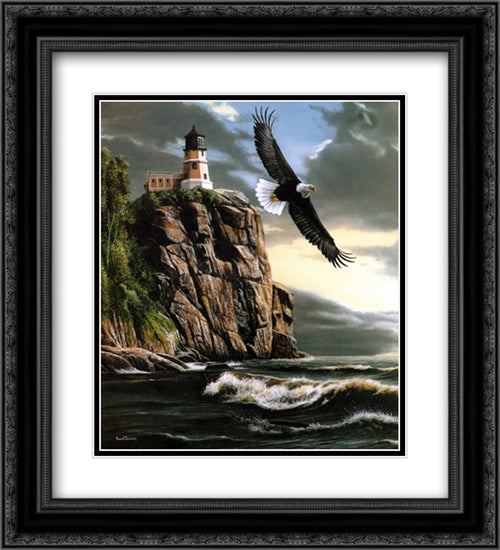 Eagle Over Lighthouse 2x Matted 20x24 Black Ornate Wood Framed Art Print Poster with Double Matting by Daniel, Kevin