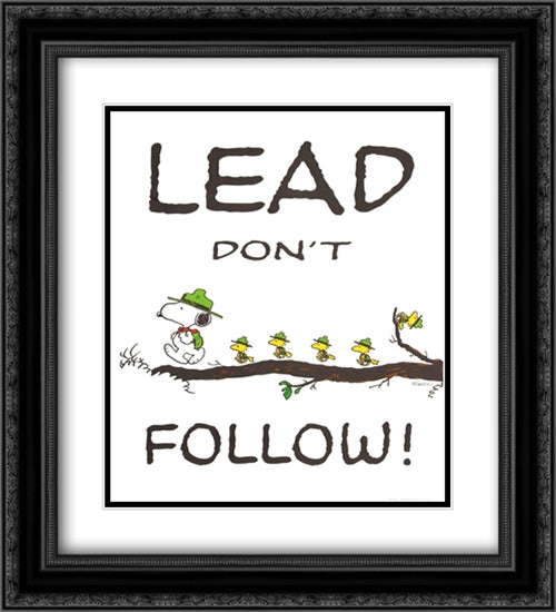 Lead Donot Follow 2x Matted 20x24 Black Ornate Wood Framed Art Print Poster with Double Matting by Peanuts